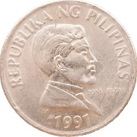 Монета Филиппины 1 песо 1991