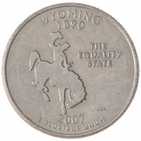 Монета США 25 центов 2007 Вайоминг