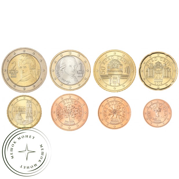 Австрия набор евро 2011-2015 (8 монет)
