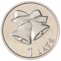 Монета Латвия 1 лат 2012 Рождественские колокольчики