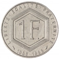 Франция 1 франк 1988 30 лет Пятой Республике Шарль де Голь