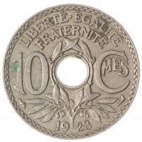Монета Франция 10 сентим 1928