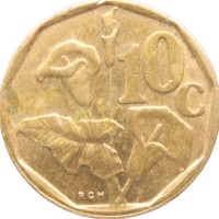 Монета ЮАР 10 центов 1991