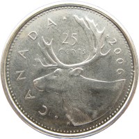 Монета Канада 25 центов 2005 Олень