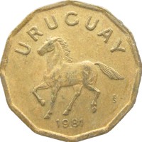 Монета Уругвай 10 сентесимо 1981