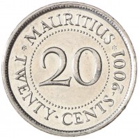 Монета Маврикий 20 центов 2001