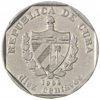 Монета Куба 10 сентаво 1994