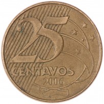 Монета Бразилия 25 сентаво 2006