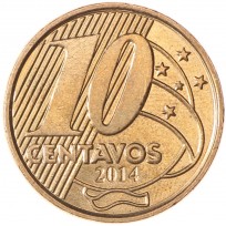 Монета Бразилия 10 сентаво 2014