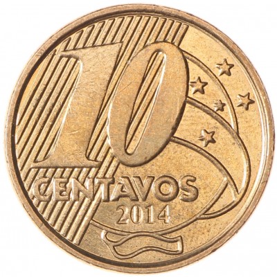 Монета Бразилия 10 сентаво 2014