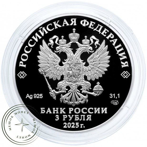 3 рубля 2025 300-летие начала первой Камчатской экспедиции В. Беринга