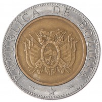 Монета Боливия 5 боливано 2004