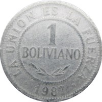 Боливия 1 боливано 1987