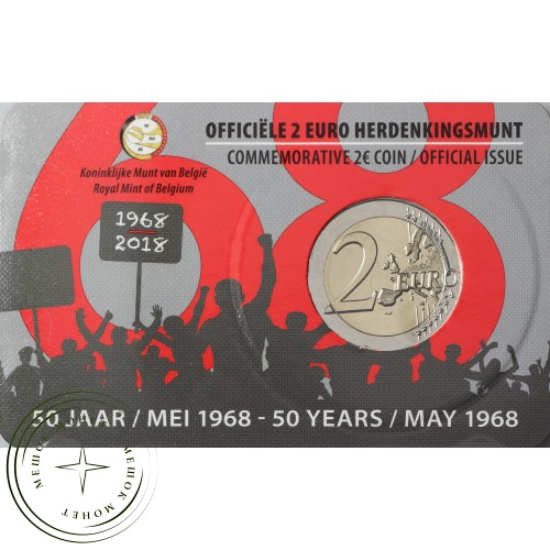 Бельгия 2 евро 2018 50 лет студенческих волнений в мае 1968 год (буклет)