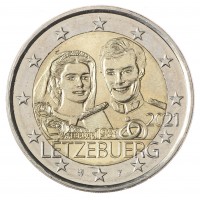 Монета Люксембург 2 евро 2021 40 лет свадьбы Анри и Марии Терезы