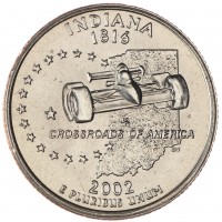 Монета США 25 центов 2002 Индиана