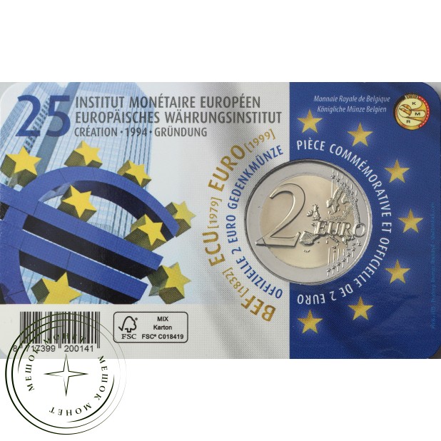 Бельгия 2 евро 2019 25-летие Европейского валютного института (EMI) (Буклет)