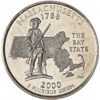 Монета США 25 центов 2000 Массачусетс