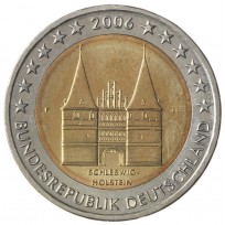 Монета Германия 2 евро 2006 Шлезвиг-Гольштейн (ворота Хольстентор в городе Любек)