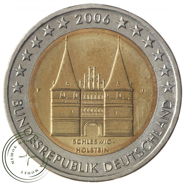 Германия 2 евро 2006 Шлезвиг-Гольштейн (ворота Хольстентор в городе Любек)