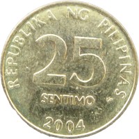Монета Филиппины 25 сентимо 2004
