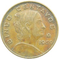 Монета Мексика 5 сентаво 1969