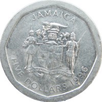 Монета Ямайка 5 долларов 1996