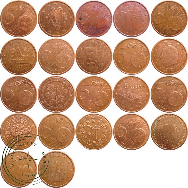 Набор монет 5 евроцентов (11 монет)