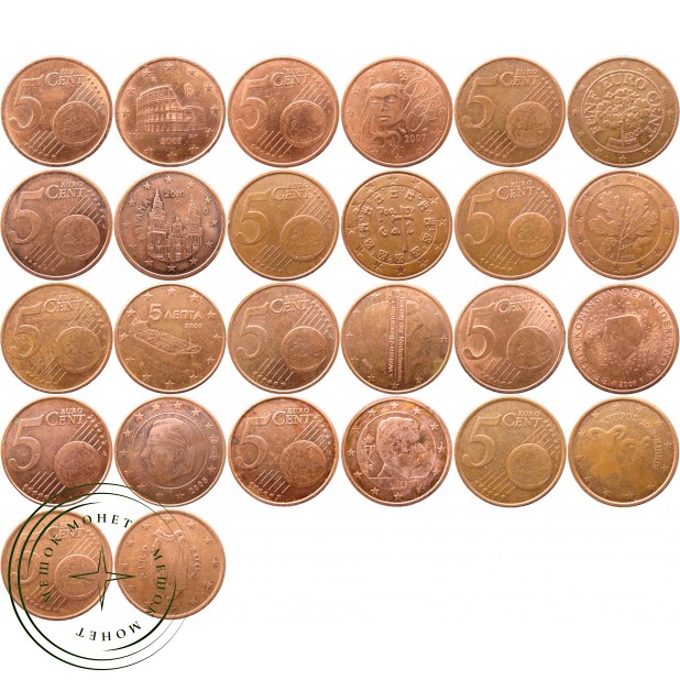 Набор монет 5 евроцентов (13 монет)