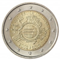 Монета Италия 2 евро 2012 10 лет наличному обращению евро