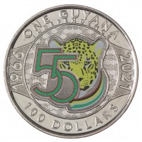 Монета Гайана 100 долларов 2021 55 лет Независимости