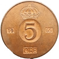 Монета Швеция 5 эре 1965