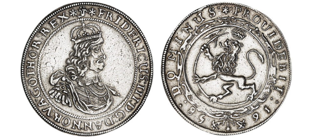 Редкие монеты Швеции 1658 года Серебряный спесиедалер Швеция 1658 года
