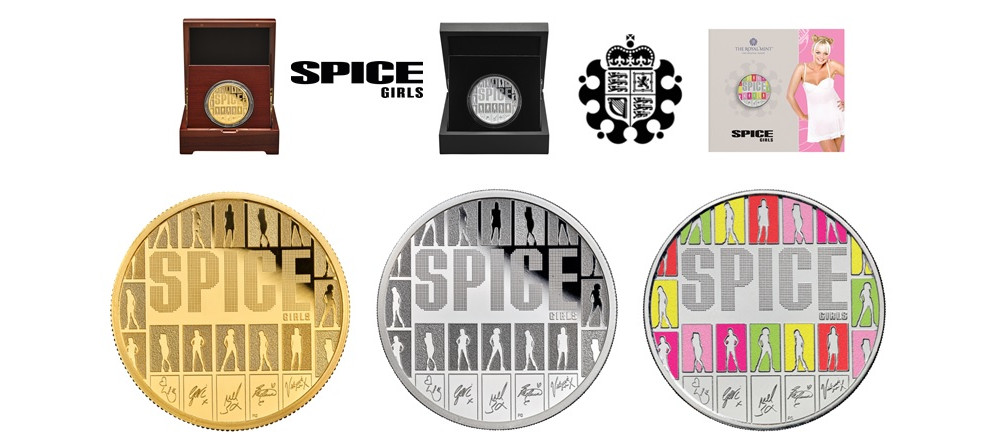 Монеты Великобритания Spice Girls Музыкальные легенды с силуэтами пяти участниц группы, автографами, логотипом SPICE GIRLS, качество Proof