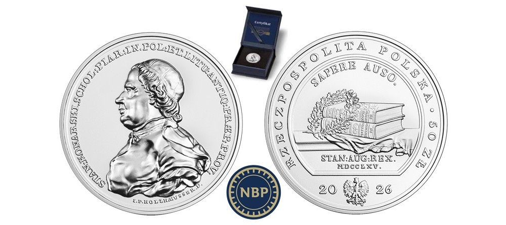 Серебряная монета Польши 50 злотых 2026 Станислав Конярский медальерное искусство