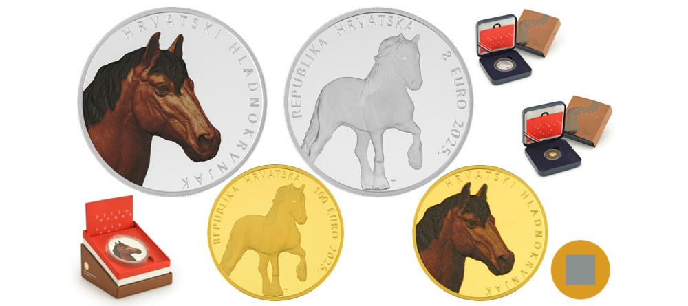 Золотые и серебряные монеты Хорватии хорватская холоднокровная лошадь 2025