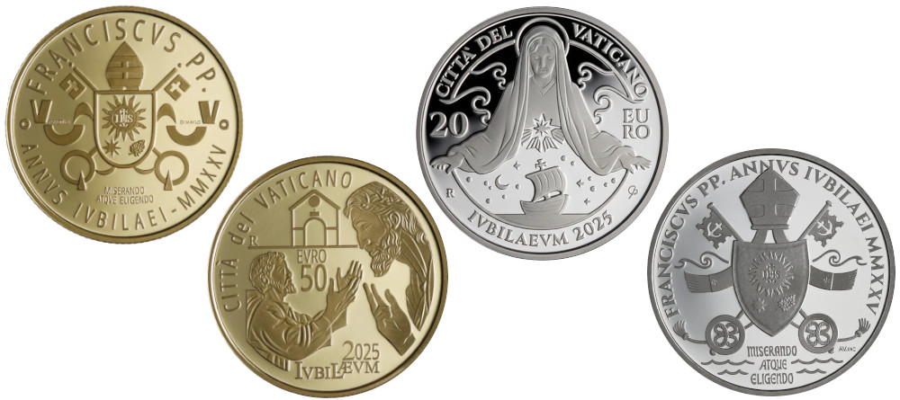 Евро-сет Ватикана 2025 года пруф серебряная монета 20 евро Мария Stella Maris