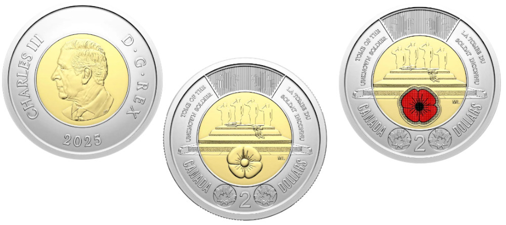 Монета Канады Неизвестный солдат 2 доллара 2025 аверс реверс