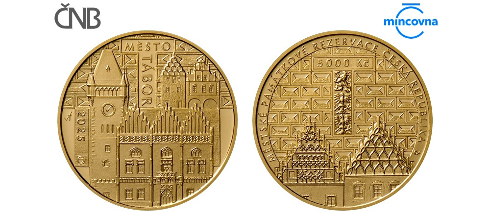 Золотая монета Чехия Табор 2025 аверс реверс