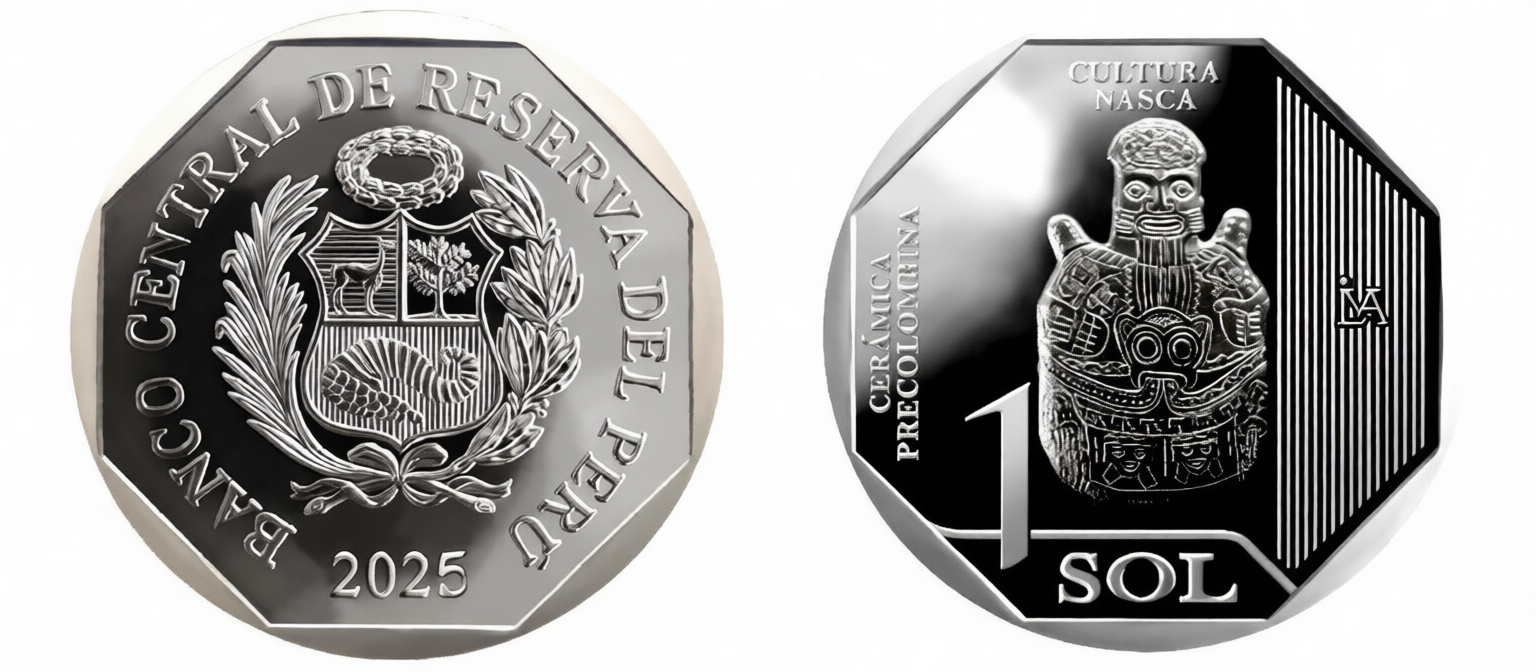 Монета Перу 2025 года, 1 соль, Культура Наска, керамический сосуд с мифическим существом, серия Керамика доколумбовой эпохи