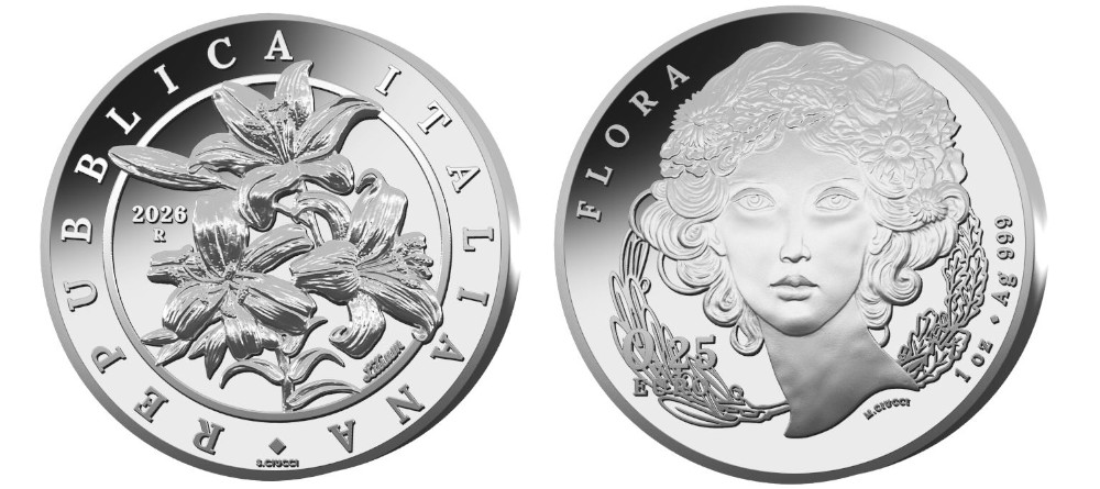 Италия 0,25 евро 2026 Giglio серебро 999 серия Флора и фауна