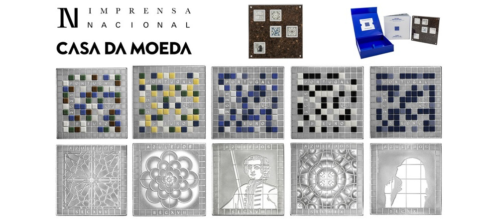 Пятичастная серия серебряных монет Португалии 2025 года Азулежу — искусство плитки от XVI до XX века