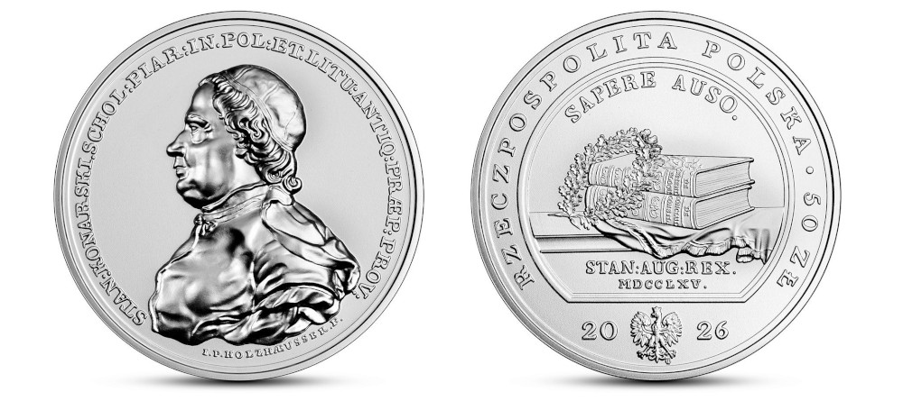 Серебряная монета Польши 2026 года Станислав Конарский из серии Сокровища медальерного искусства
