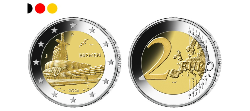 Памятная монета Германии 2 евро 2026 года Климахаус Бремерхафен земля Бремен