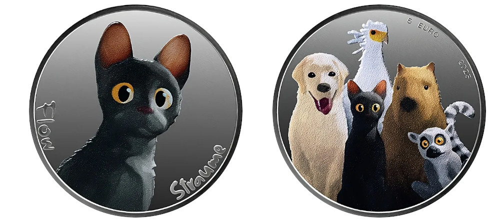 Серебряная памятная монета Латвии 2025 года, 5 евро, мультфильм Flow, Гинт Зилбалодис, Proof, 6000 шт.