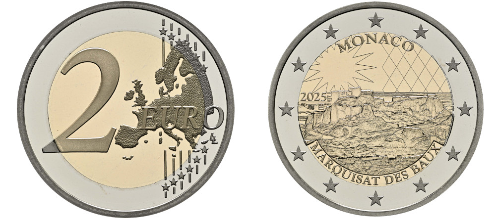 Монета Монако 2 евро 2025 Маркизат Бо proof качество