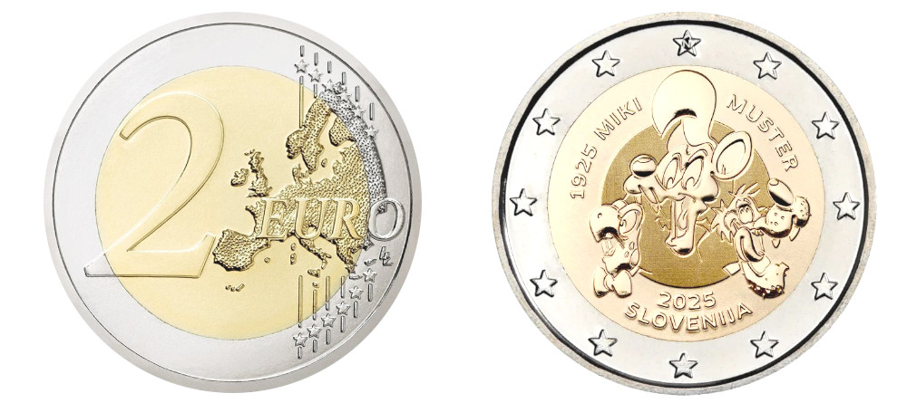 Памятная монета Словении 2 евро 2025 года к 100-летию Мики Мустера