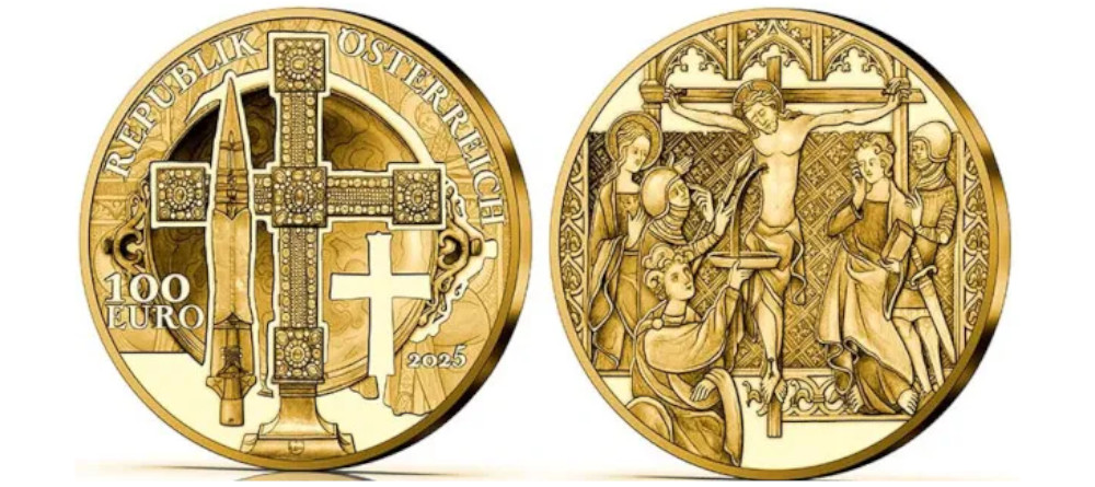 Золотая монета Австрии 100 евро 2026 года Священное Копье серия Мифы Сокровища Легенды