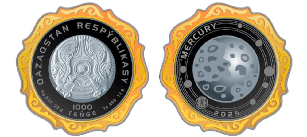 Коллекционные монеты Казахстана 1000 тенге 2026 года Тәңірлік күнтізбе и Меркурий серебро
