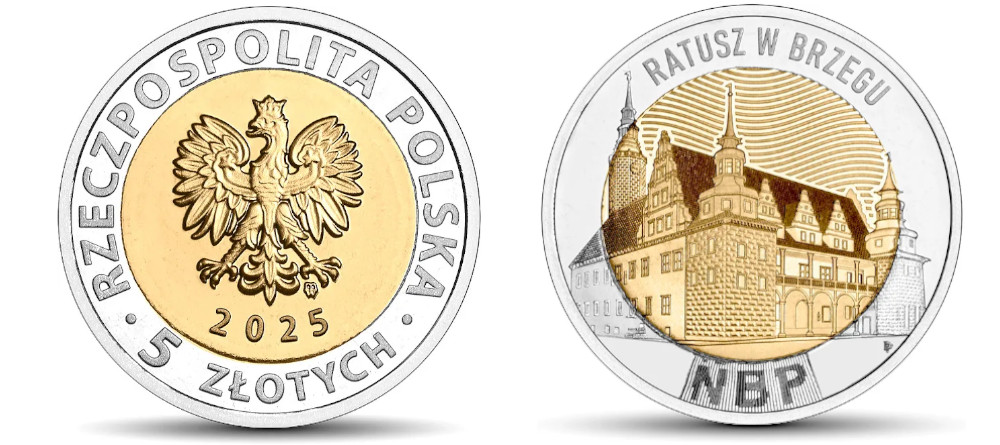 Монета Польша 5 злотых 2025 Ратуша Бжега серия Открой Польшу